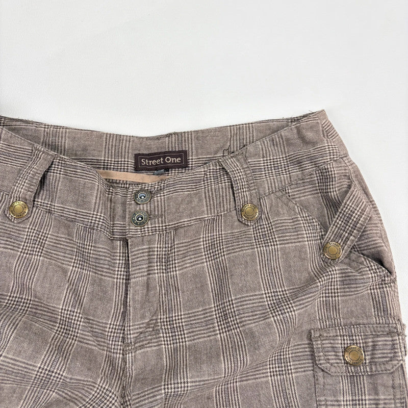 brown tartan cropped utility trousers