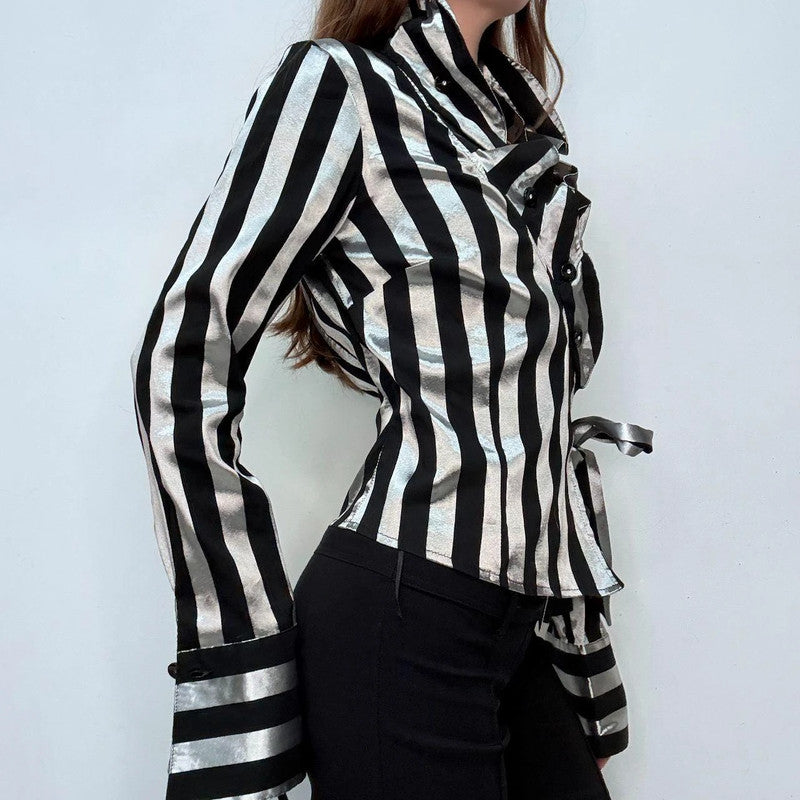 asymmetric striped ruffle shirt
