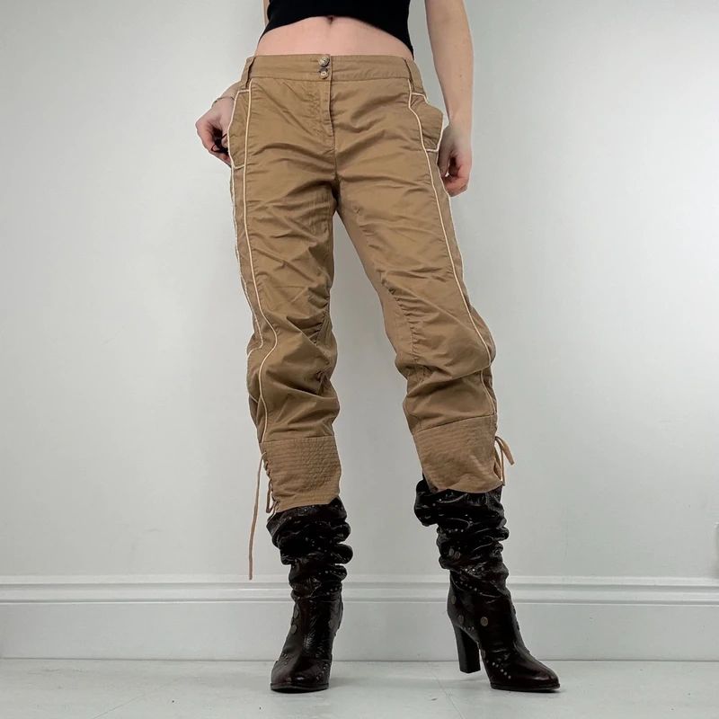 corset lace up tan capri pants
