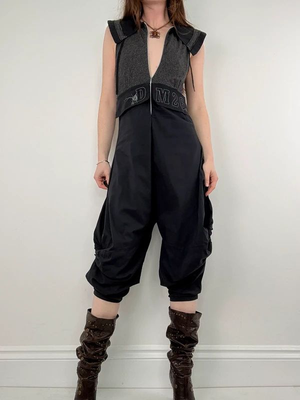 black grunge capri jumpsuit all in one