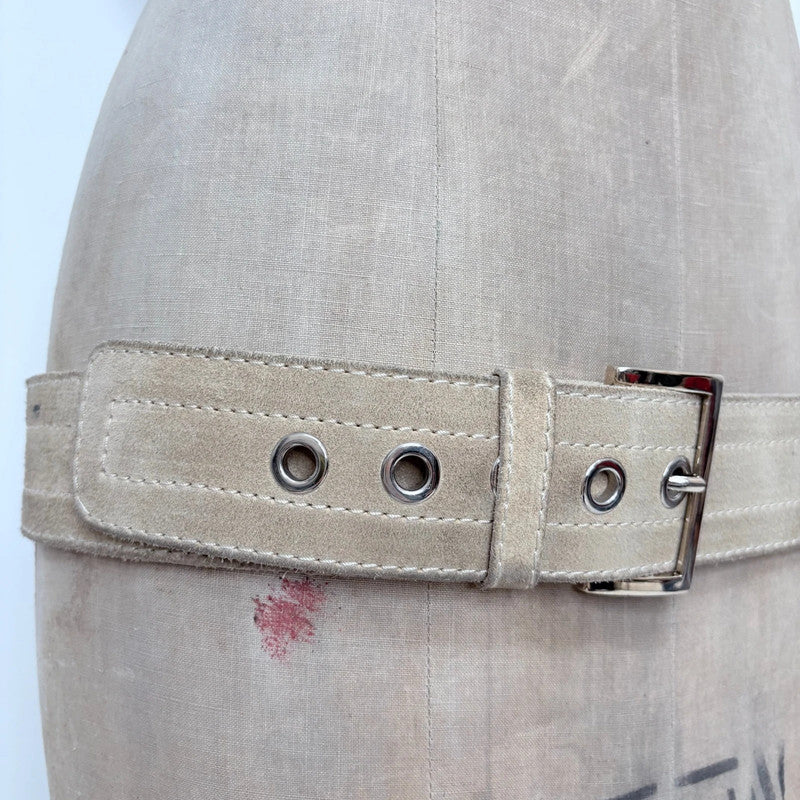 Tan leather silver eyelet belt
