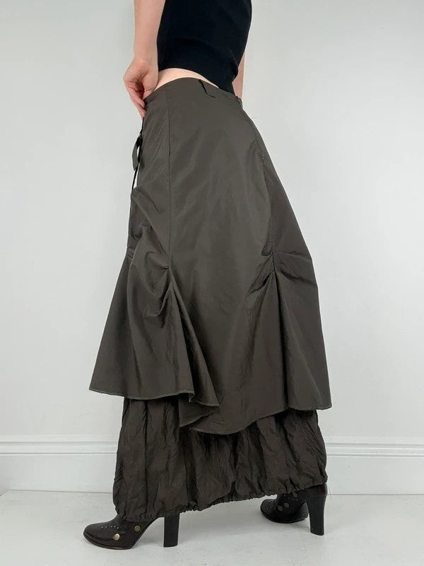 khaki layered tech utility maxi skirt