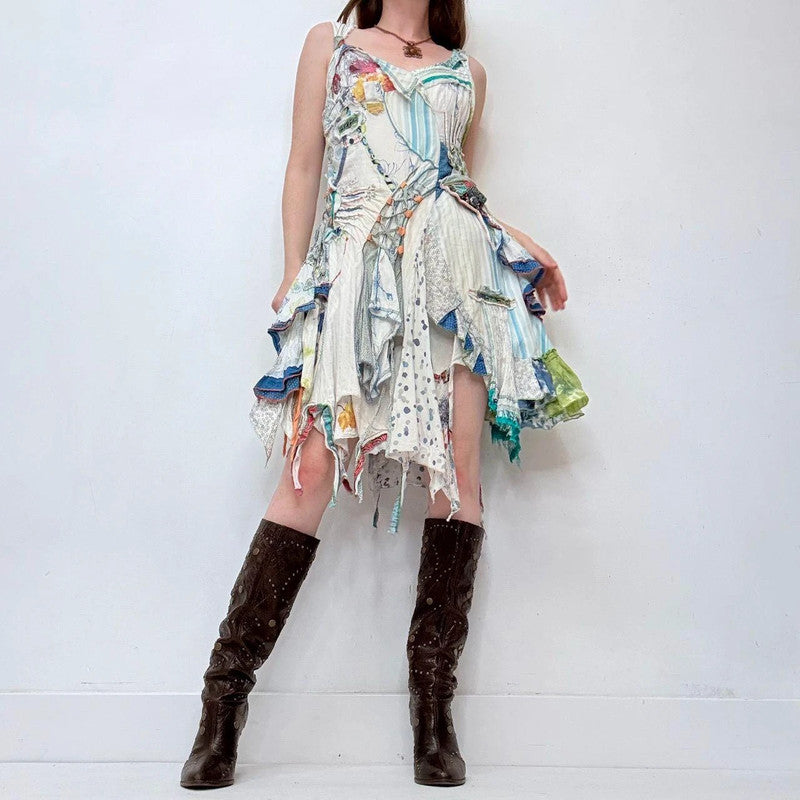 patchwork grunge fairy white dress