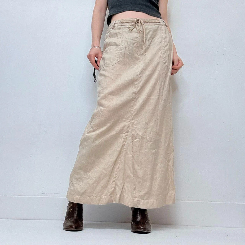 tan linen cargo maxi linen skirt