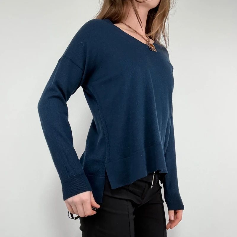 navy blue wool knitted slouchy jumper