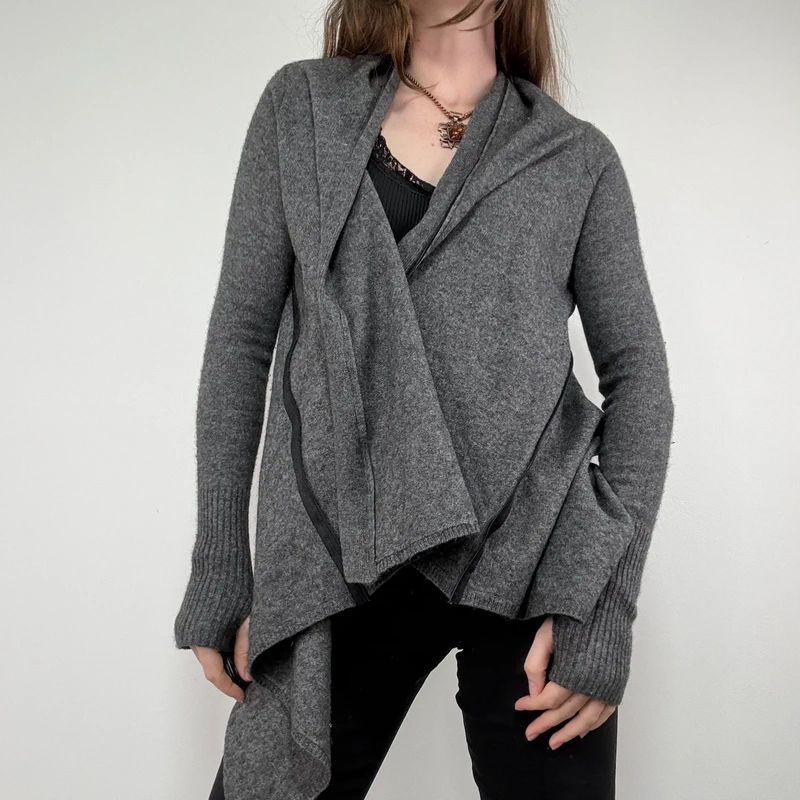 Asymmetric grey wool zip cardigan