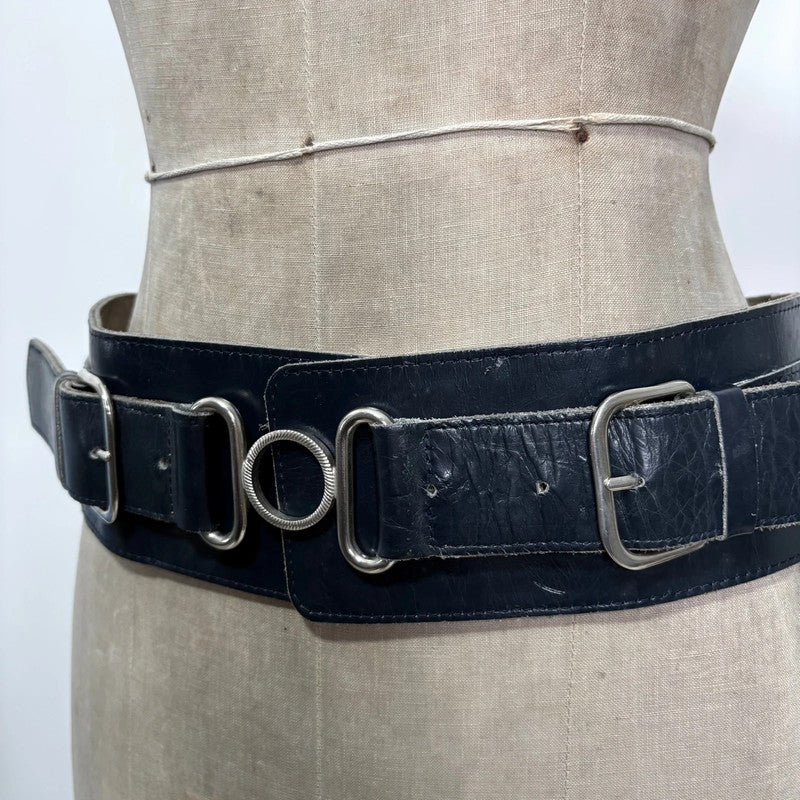 thick black leather buckle belt