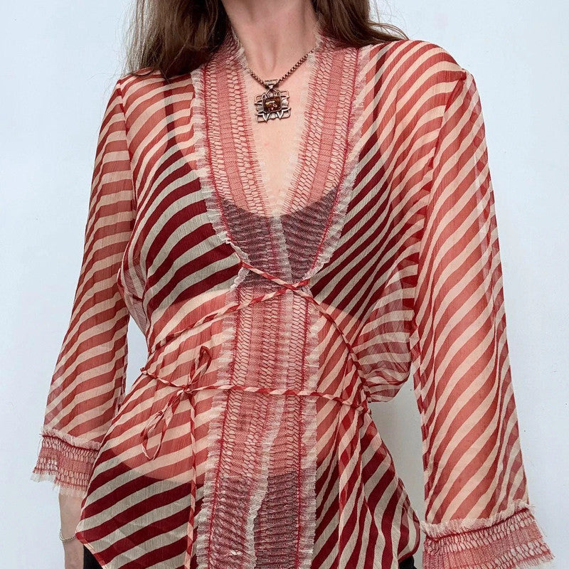 Jean Paul Gaultier sheer silk pinstripe flutter shirt