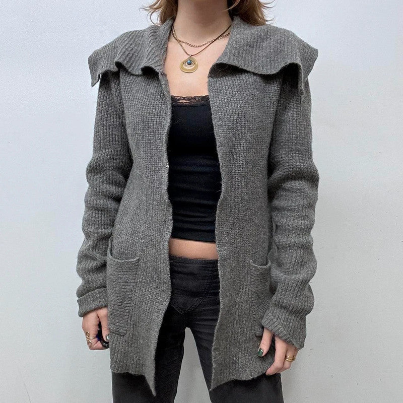grey knitted slouchy waterfall cardigan