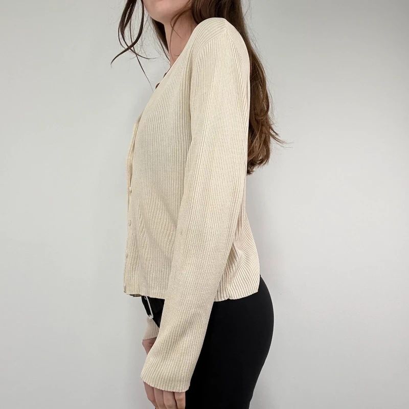 cream ribbed knit 100% silk slouchy cardigan