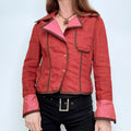 red linen cropped shirt jacket