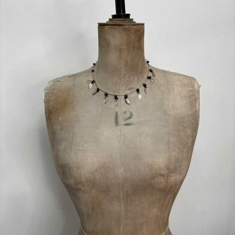 silver bead draped leaf necklace