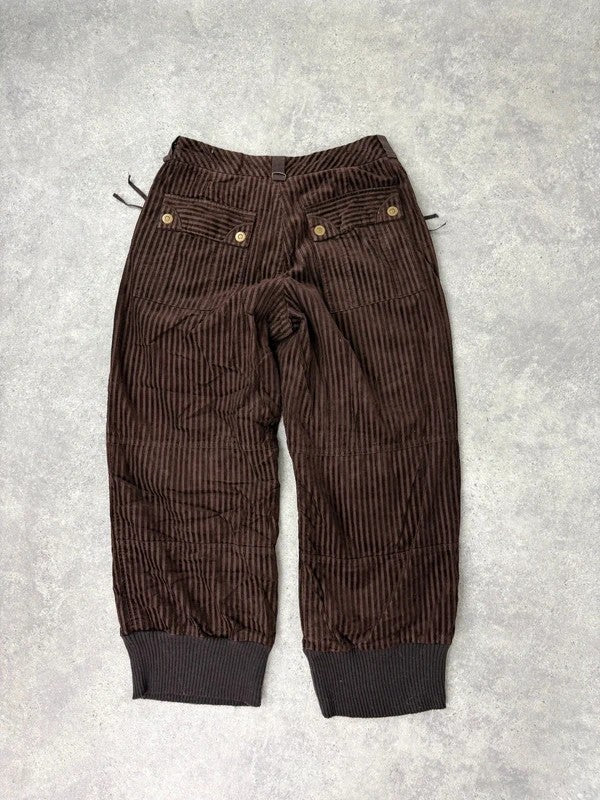 brown pinstriped ribbed Jumbo cord capri trousers