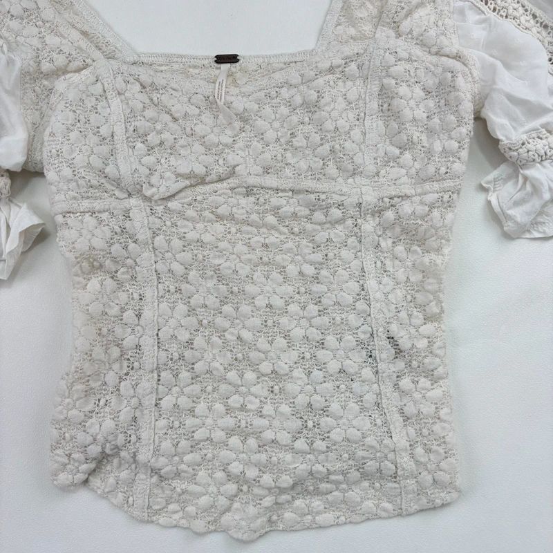 Free people puff lace Lace Milkmaid Blouse