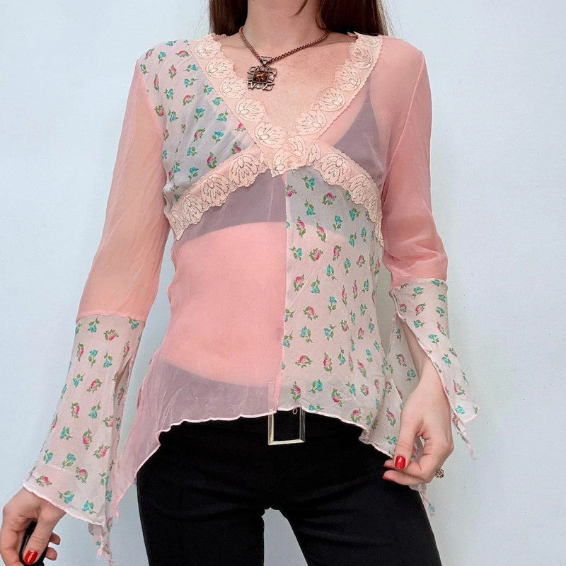 pastel pink flutter flared boho hippie shirt