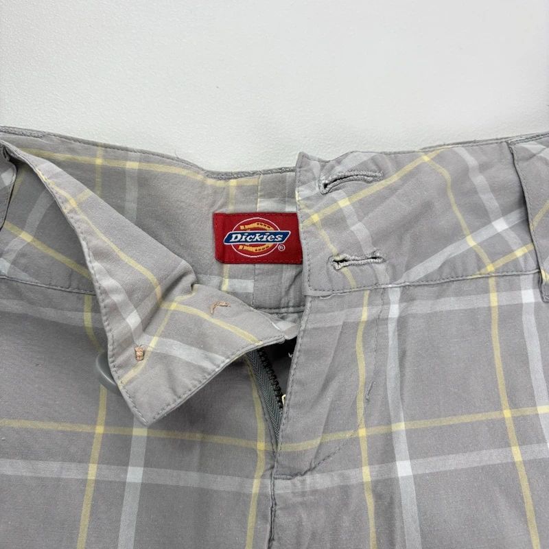 grey cropped tartan checked dickes shorts