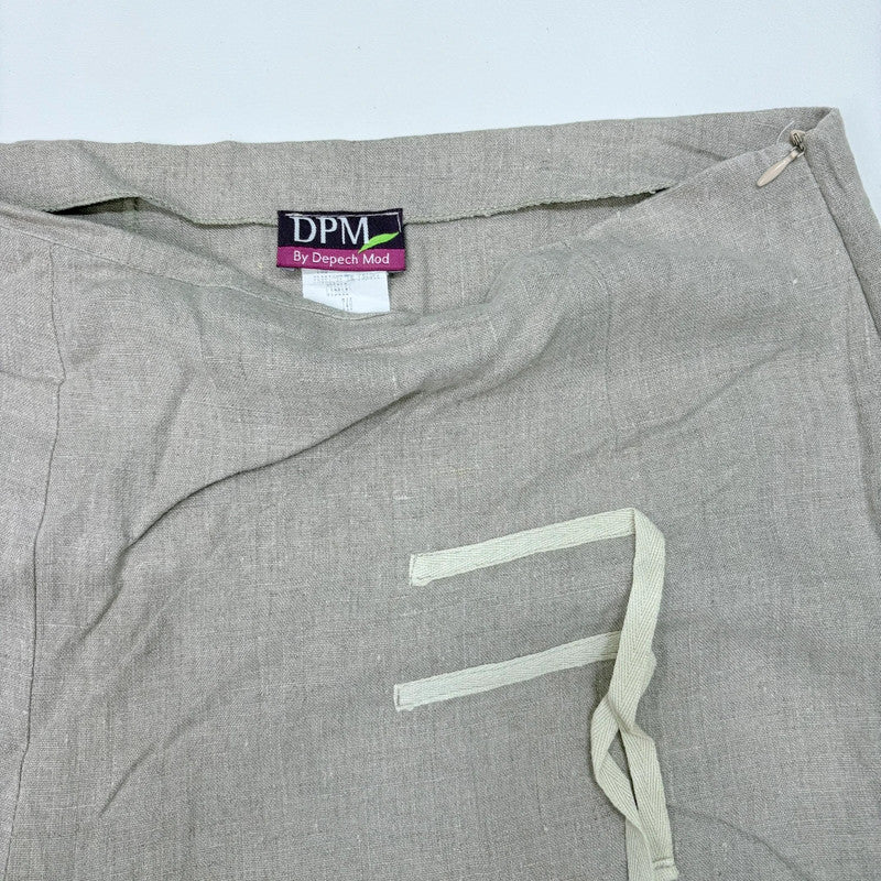 beige linen asymmetric panelled skirt
