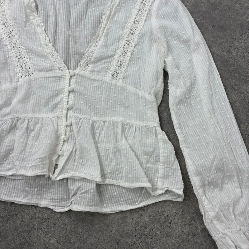 white cotton flared embroidered lace blouse
