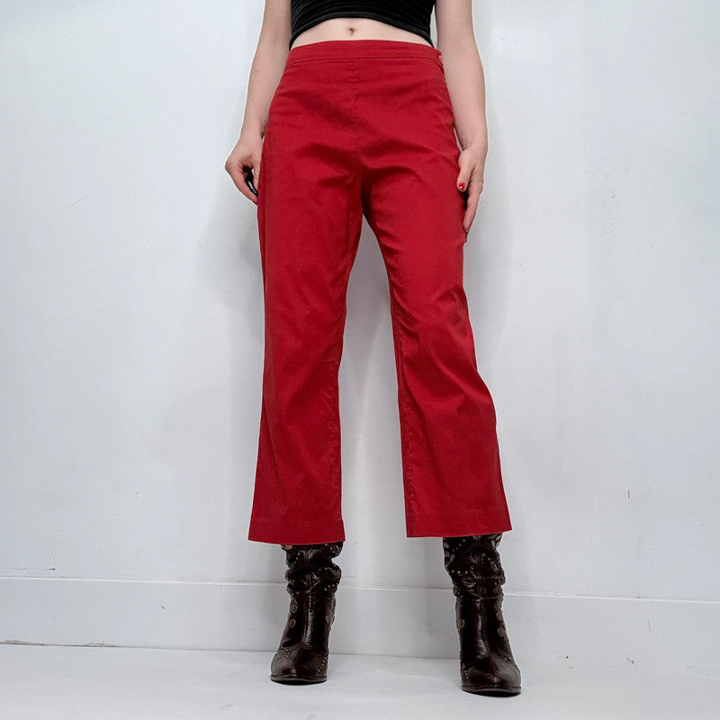 red straight leg trousers
