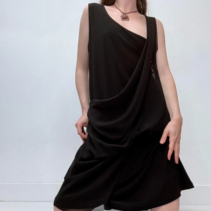 black draped asymmetric mini dress