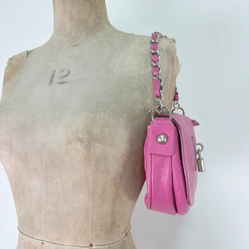 Pink leather chain shoulder bag