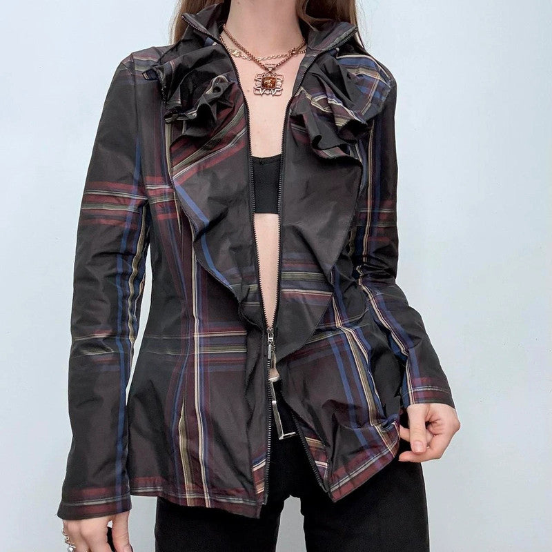 tartan checked structured ruffle shirt