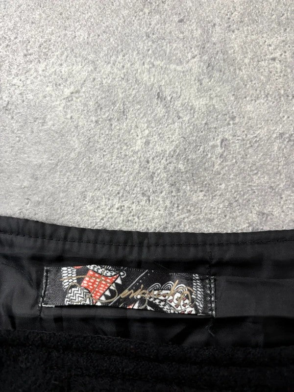 Flared black wool abstract button midi skirt