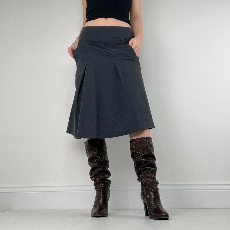 navy blue structured textured midi skirt