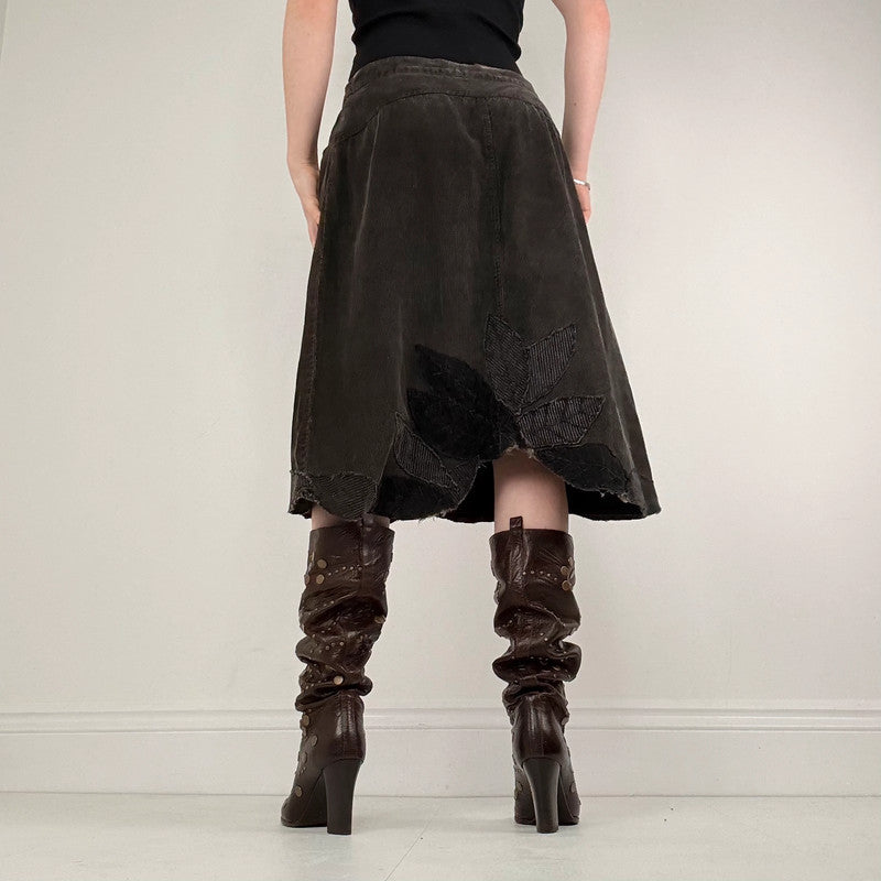 Rene Derhy dark grey cord midi skirt