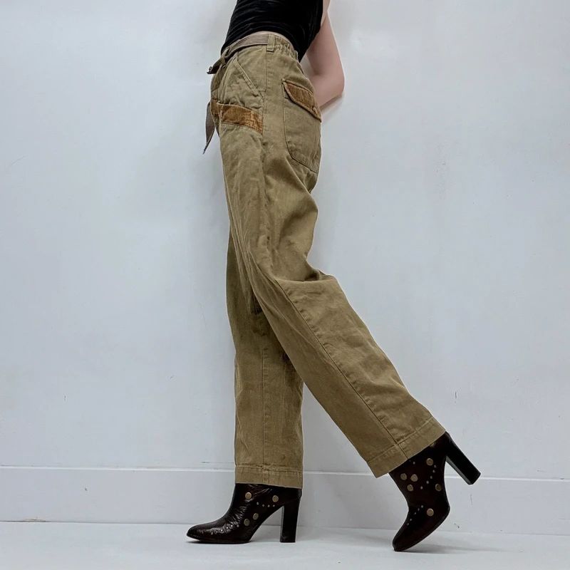 khaki retro corduroy military pants