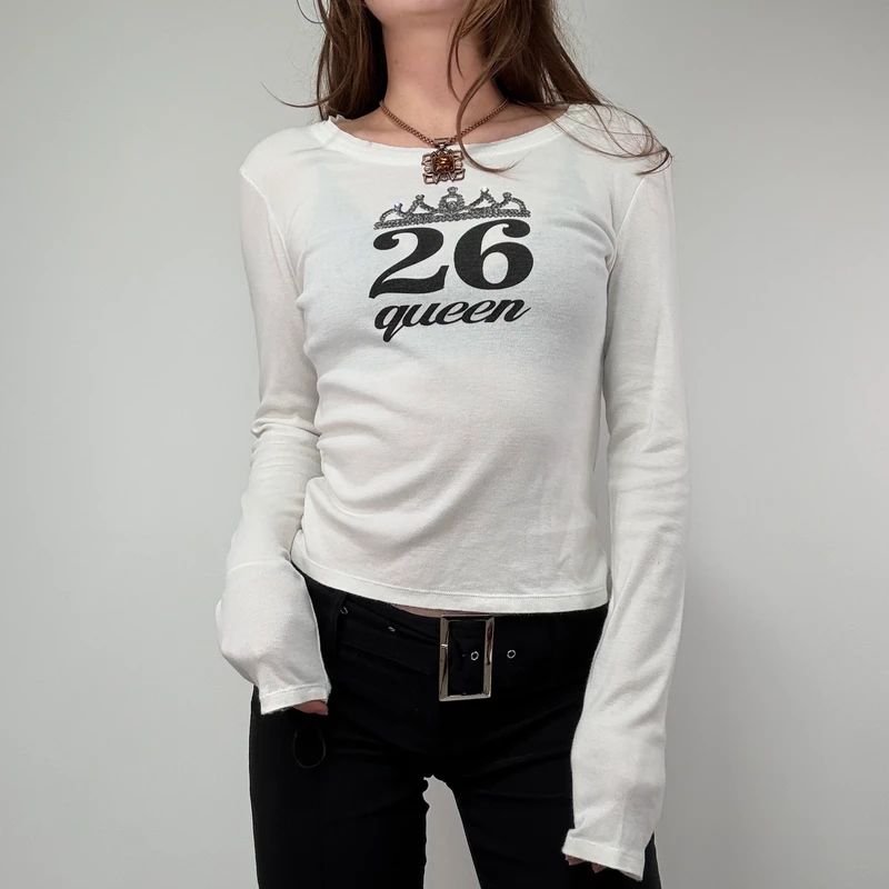 white long sleeve graphic printed 26 cotton t-shirt