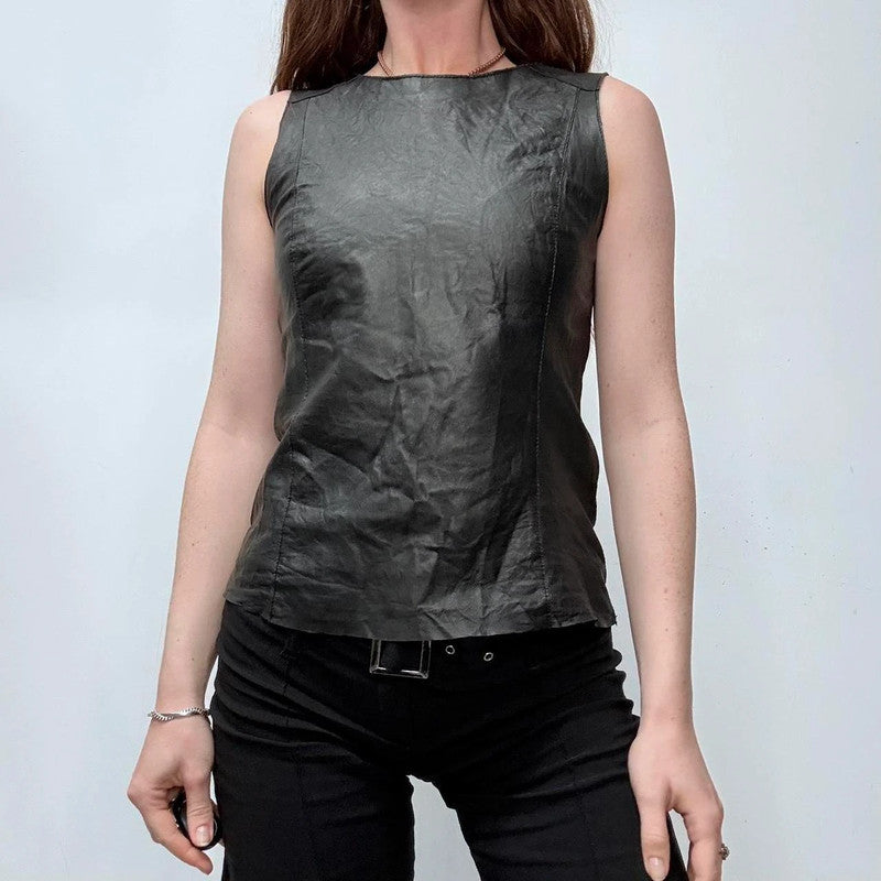 black leather fitted vest top