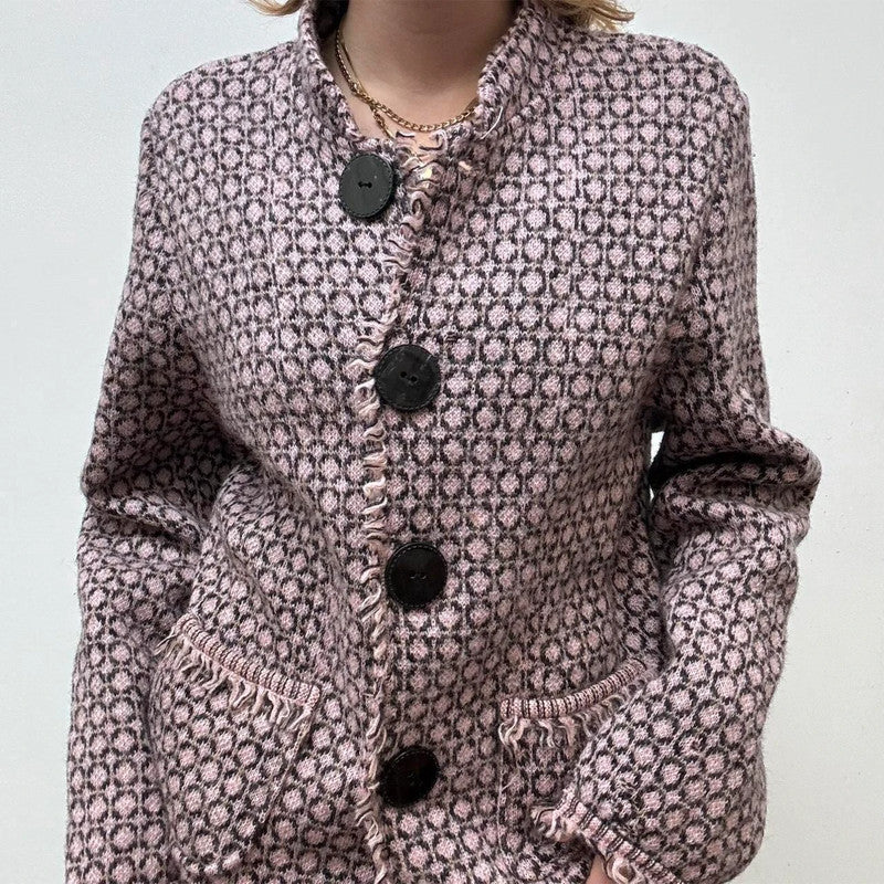 pink patterned wool cardi peacoat