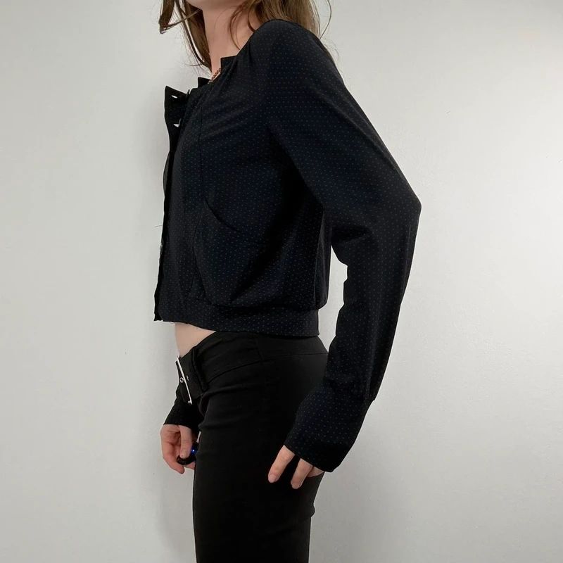 black polkadot cropped stuctured button through shirt