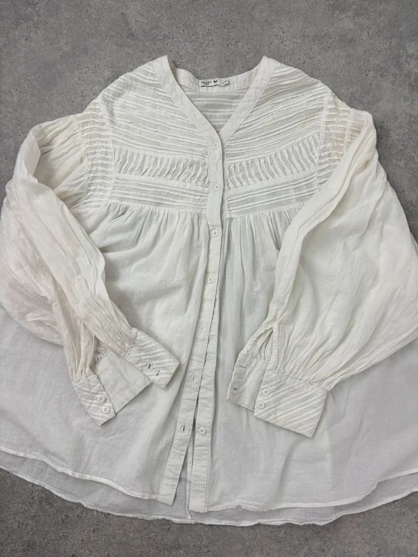 white cotton pleated flared french blouse Orfeo Paris