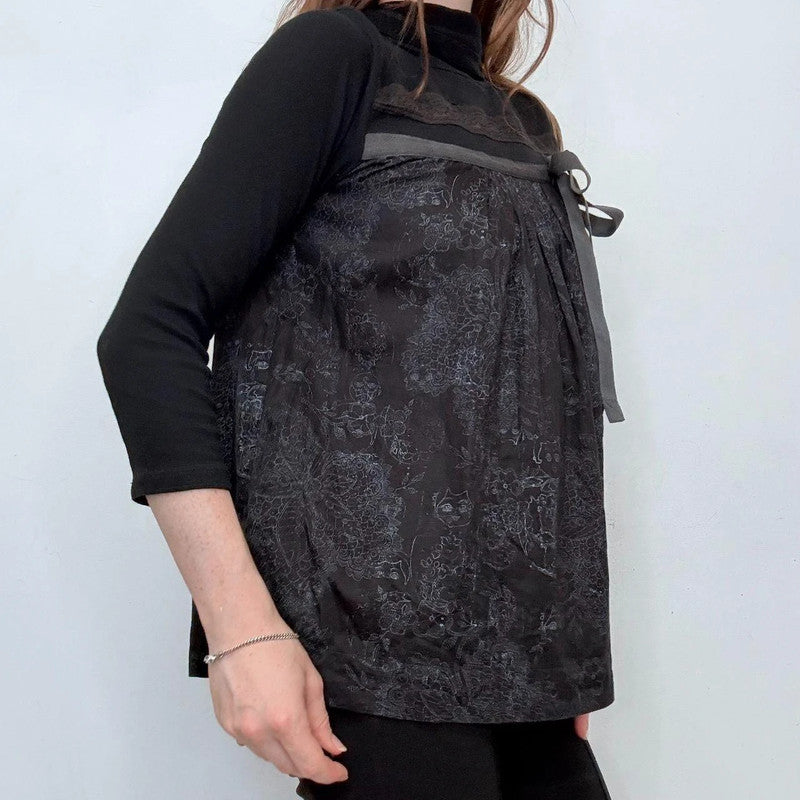 Cop Copine black flared grunge Bow shirt