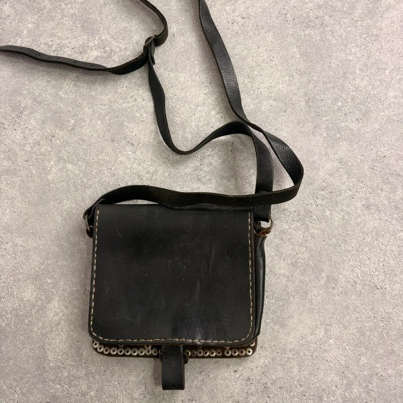 Black leather studded coin bag
