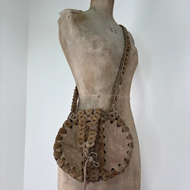 Boho suede circle woven crossbody bag