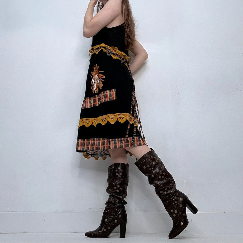 Save the Queen crochet black tartan midi dress