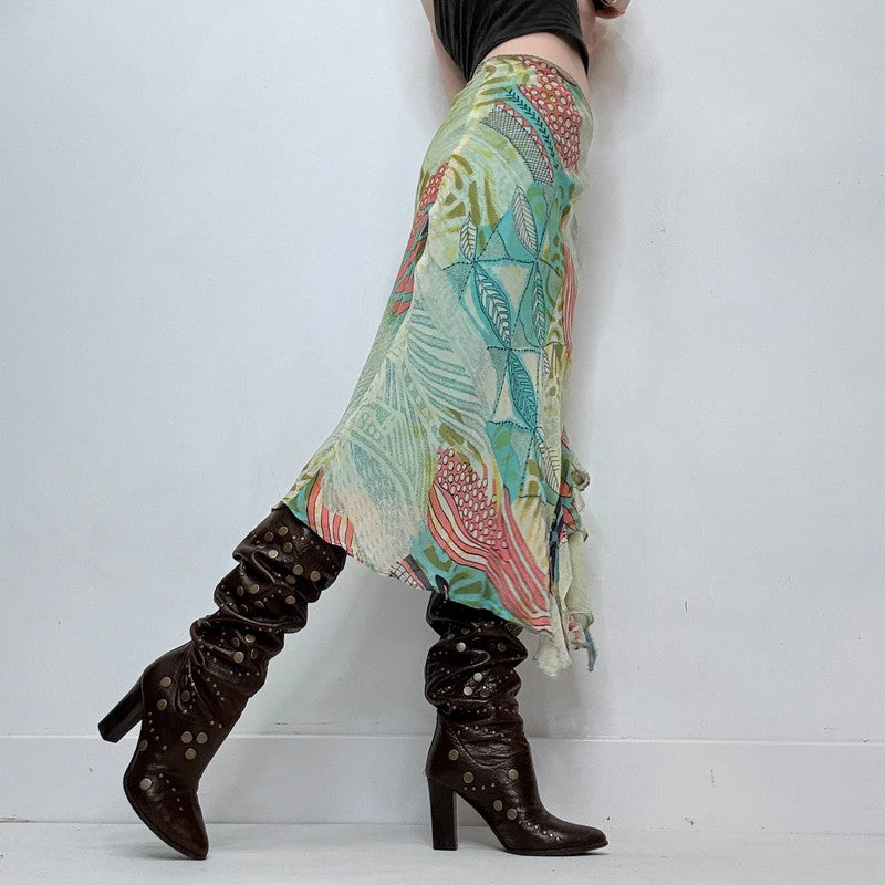 green graphic boho printed skirt