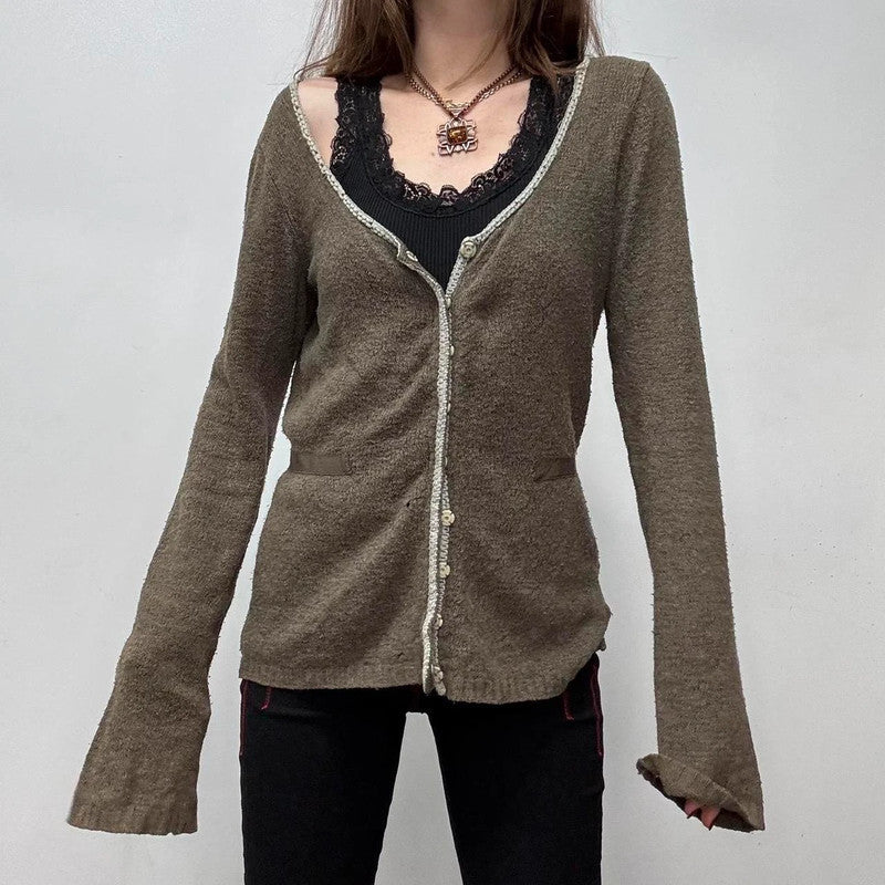 khaki brown flared cardigan