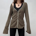 khaki brown flared cardigan
