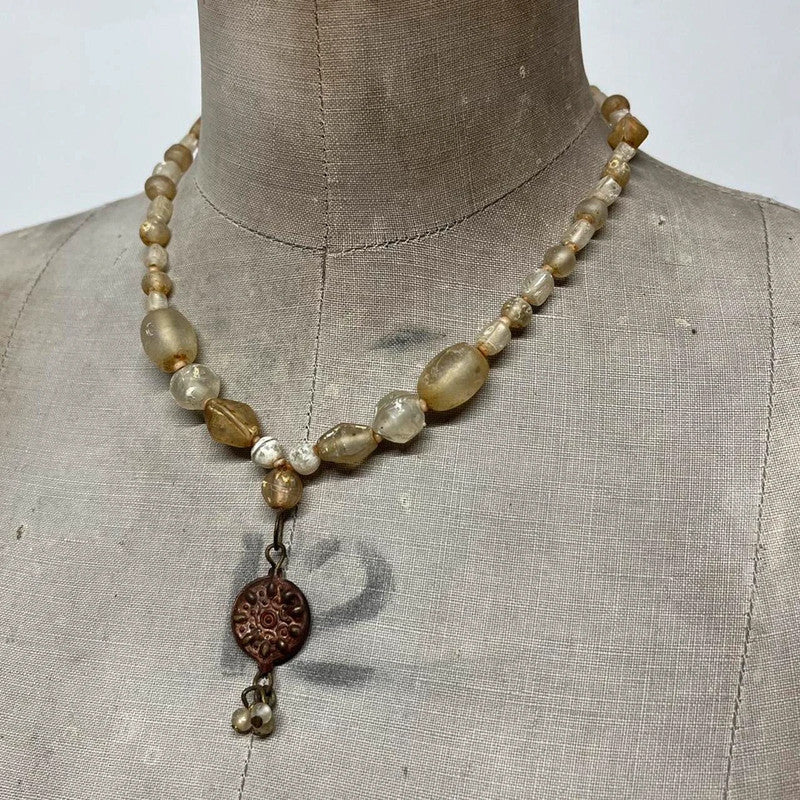 Hippie boho distressed bead necklace