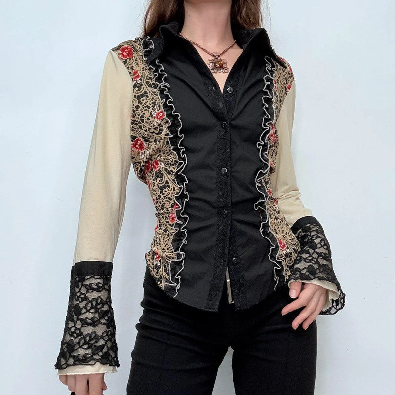 lace western flared fitted shirt