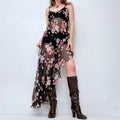 sheer black asymmetrical ruffle dress