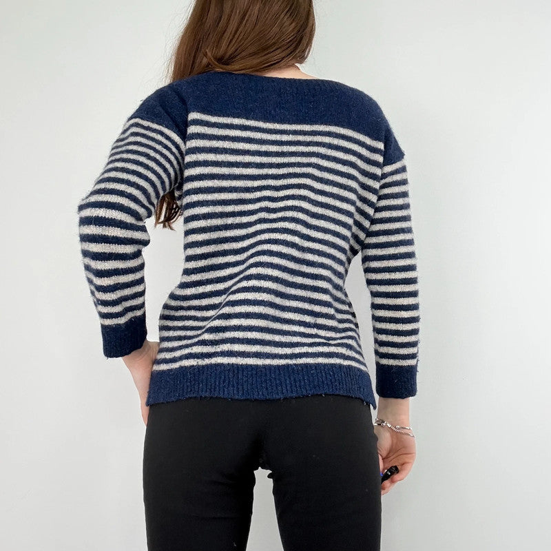 Soeur navy and white striped wool knit jumper