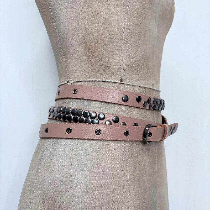 tan leather studded wrap metal belt