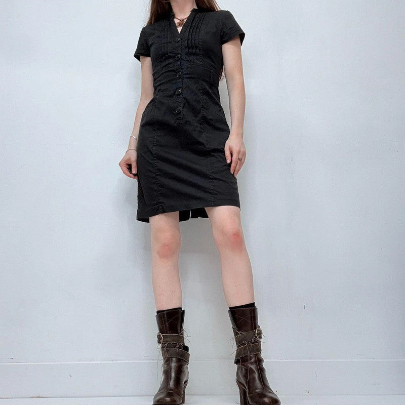 black button up mini fitted office dress