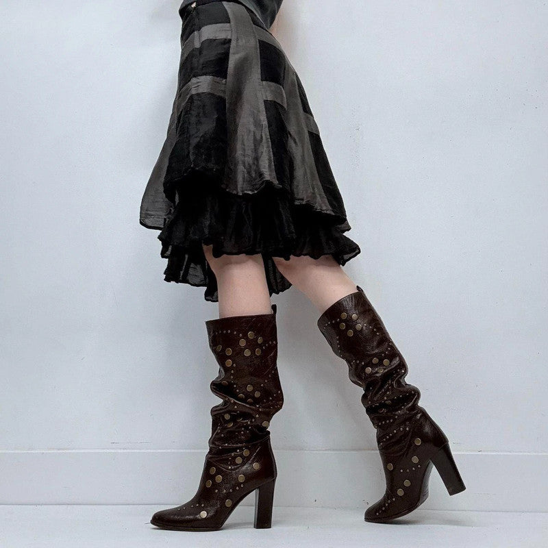 black layered flared ruffle silk skirt