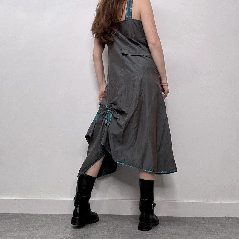 pinstripe nylon asymmetric maxi dress